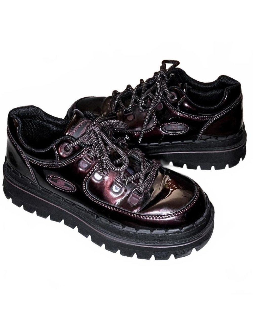 Skechers Jammers Burgundy Patent Leather Platform Sneakers Size 7.5